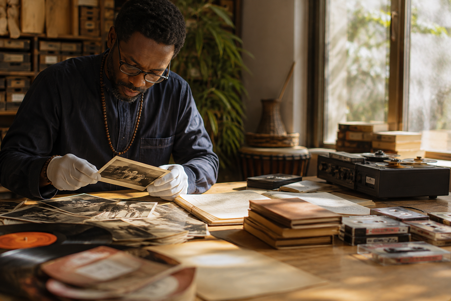 Travail de recherche dans une bibliothèque et des archives musicales africaines